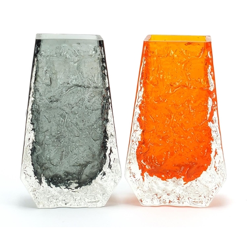 570 - Geoffrey Baxter for Whitefriars, two glass coffin vases including a tangerine example, the largest 1... 