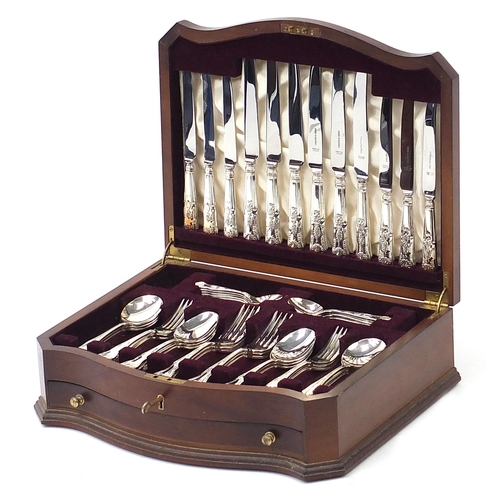 969 - Viner's six place mahogany canteen of silver plated cutlery with serpentine outline, 38.5cm wide