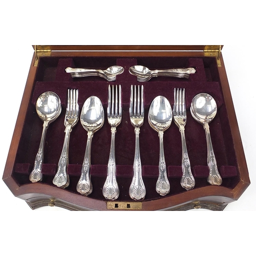 969 - Viner's six place mahogany canteen of silver plated cutlery with serpentine outline, 38.5cm wide