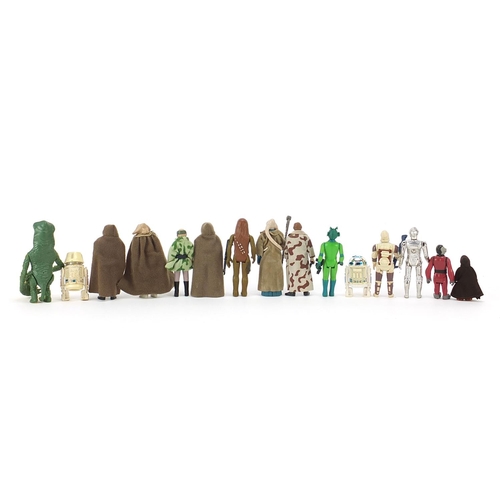 617 - Fifteen vintage Star Wars action figures with accessories including R5-D4, Amanaman, Jawa and Chewba... 