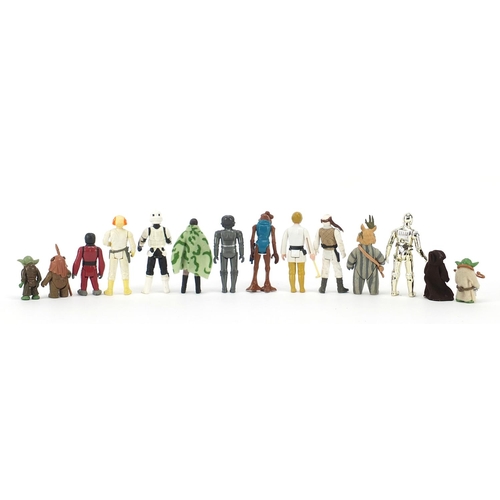 623 - Fourteen vintage Star Wars action figures with accessories including Sand People, Snaggletooth, Hamm... 