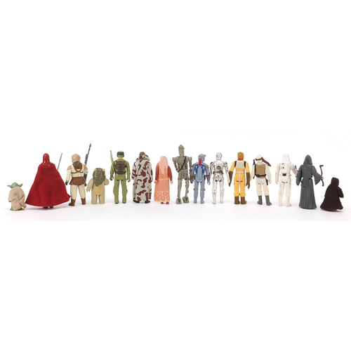 615 - Fifteen vintage Star Wars action figures with accessories including Emperor's Royal Guard, Yoda, Bob... 