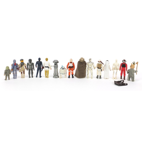 619 - Sixteen vintage Star Wars action figures with accessories including Luke Skywalker, Boba Fett, C3PO ... 