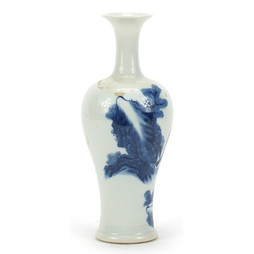 715 - Chinese blue and white porcelain baluster vase hand painted with figures in a landscape, four figure... 