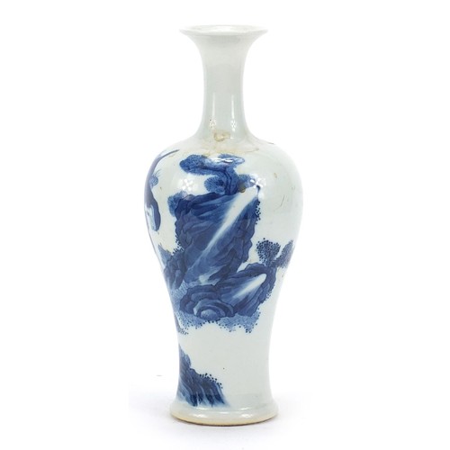 715 - Chinese blue and white porcelain baluster vase hand painted with figures in a landscape, four figure... 