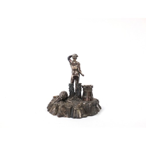 2813 - Elkington & Co silver plated stand with a sailor and lifebuoy, 22cm high