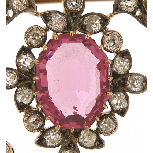 7 - Impressive 19th century diamond and pink sapphire pendant brooch set with approximately one hundred ... 