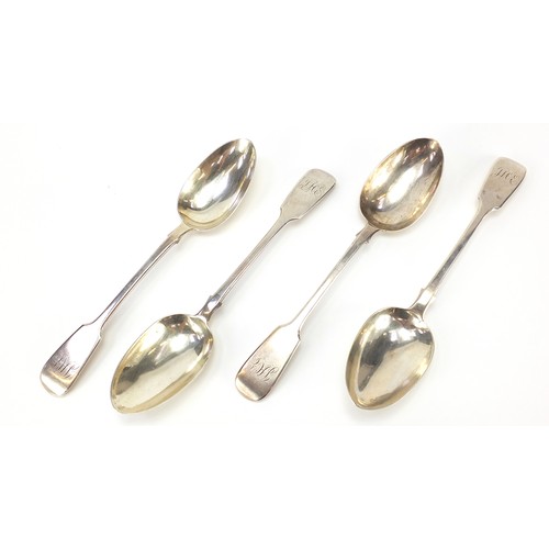 558 - Charles Boyton, set of four Victorian silver tablespoons, London 1852, 23cm in length, 316.2g