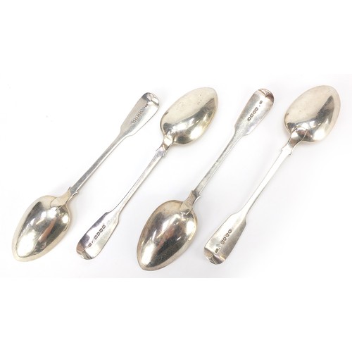 558 - Charles Boyton, set of four Victorian silver tablespoons, London 1852, 23cm in length, 316.2g