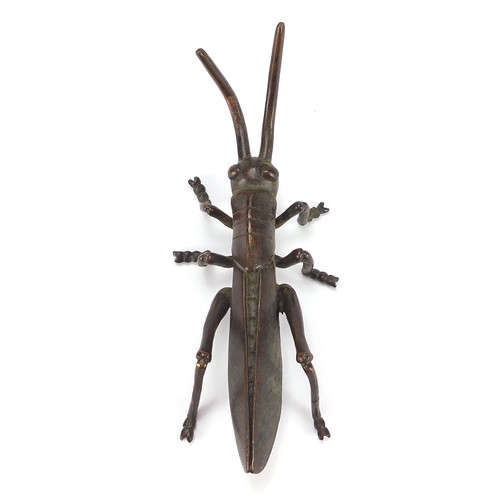 2421 - Large Japanese patinated bronze locust, 11cm in length