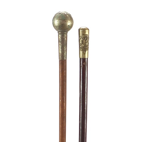 3497 - Two mililtary interest swagger sticks including Bedfordshire & Hertfordshire Regiment, 71cm in lengt... 