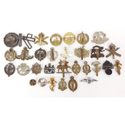 3472 - British militaria including Royal Air Force brooch, naval buckle, silver and enamel Hampshire brooch... 