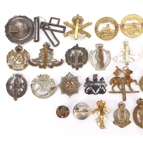 3472 - British militaria including Royal Air Force brooch, naval buckle, silver and enamel Hampshire brooch... 