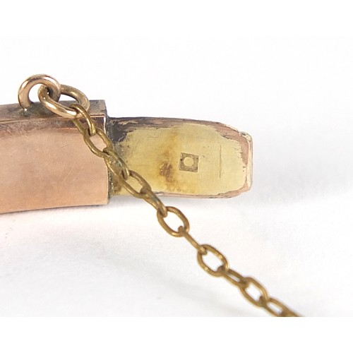 4 - Victorian unmarked gold belt buckle design hinged bangle, 6.5cm wide, 10.2g