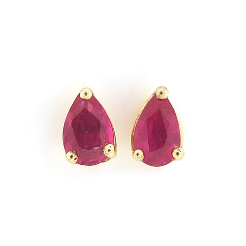 2441 - Pair of silver gilt ruby tear drop stud earrings, 6.0mm high, 0.5g