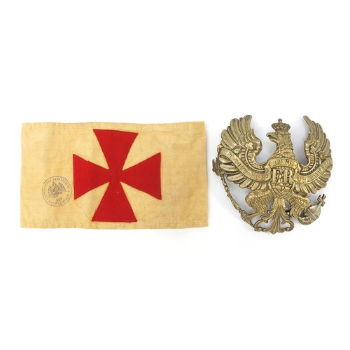 3476 - German military interest Medic armband and a Pickelhause plate