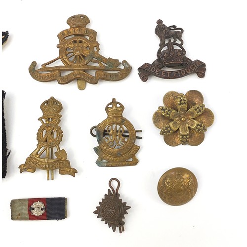 3478 - British militaria including cloth patches, Queen Mary's Regiment Surrey Yeomanry cap badge and a but... 