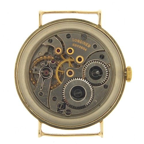 349 - Longines, 9ct gold gentlemen's manual wind wristwatch with military type dial, the movement numbered... 