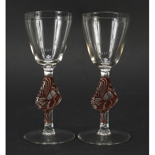 732 - Rene Lalique, pair of French William cocktail glasses, each etched R Lalique France, each 15cm high