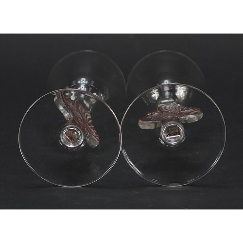 732 - Rene Lalique, pair of French William cocktail glasses, each etched R Lalique France, each 15cm high