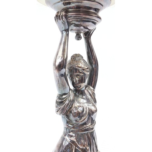 727 - WMF, large and impressive German Art Nouveau silver plated figural comport with cut glass flute and ... 