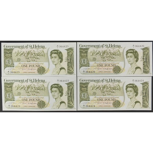 3453 - Four Government of St Helena one pound notes with consecutive serial numbers, 364423-364426