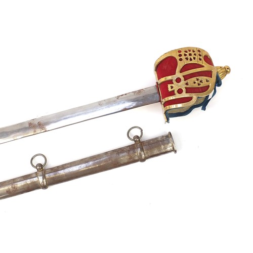 3526 - Scottish military interest basket hilt sword with scabbard, 107cm in length