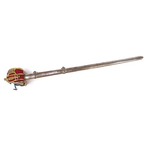 3526 - Scottish military interest basket hilt sword with scabbard, 107cm in length