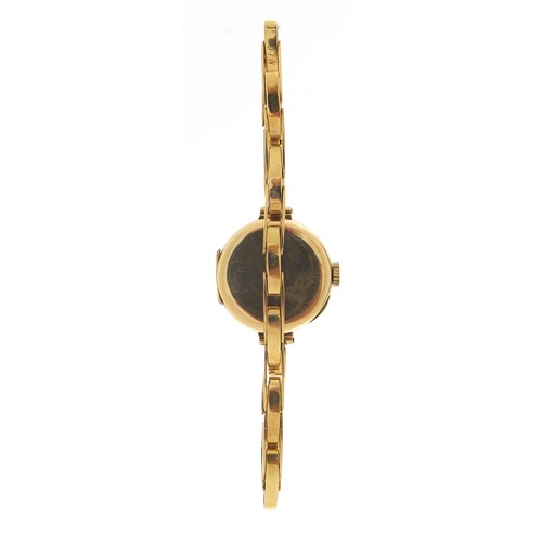 256 - Ladies 18ct gold wristwatch with 18ct gold strap, the case 20mm wide, 17.0g