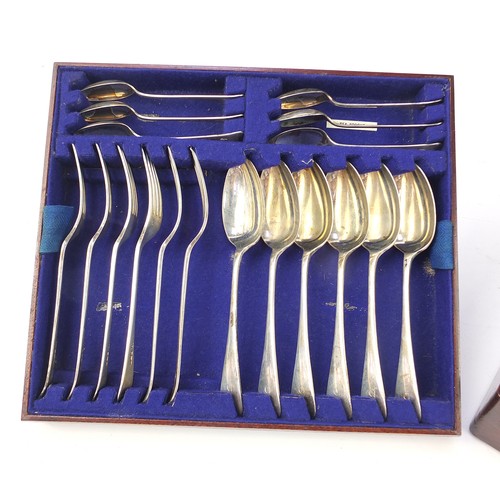 555A - Cooper Brothers & Sons Ltd, George V six place canteen of silver cutlery including table forks and s... 