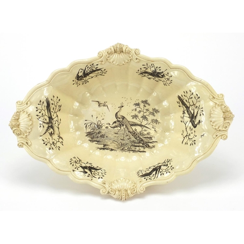 349 - 18th century Wedgwood creamware basket decorated with birds, 33cm wide