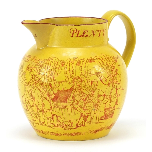 347 - Early 19th century Swansea pottery peace and plenty jug printed by James Brindley, 14cm high