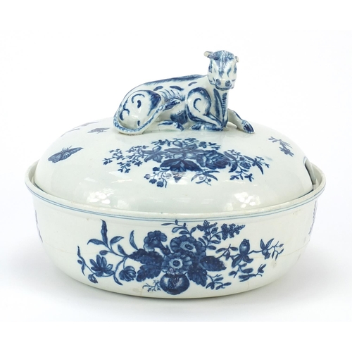 339 - 18th century Worcester Dr Wall period tureen and cover with cow knop decorated with flowers, 21.5cm ... 