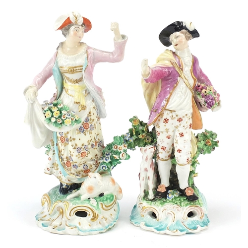 342 - Pair of 18th century Derby porcelain figures of a shepherd and shepherdess, each incised N55 to the ... 