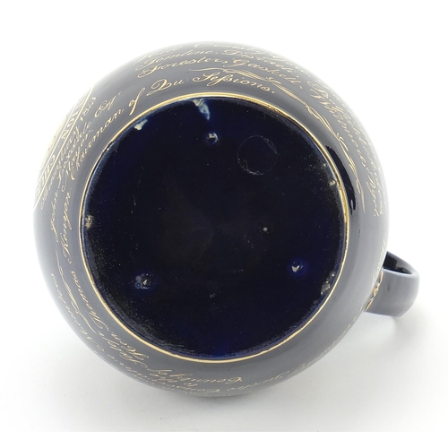 351 - 19th century Coalport cobalt blue ground election jug for the Shropshire Conservative members electe... 