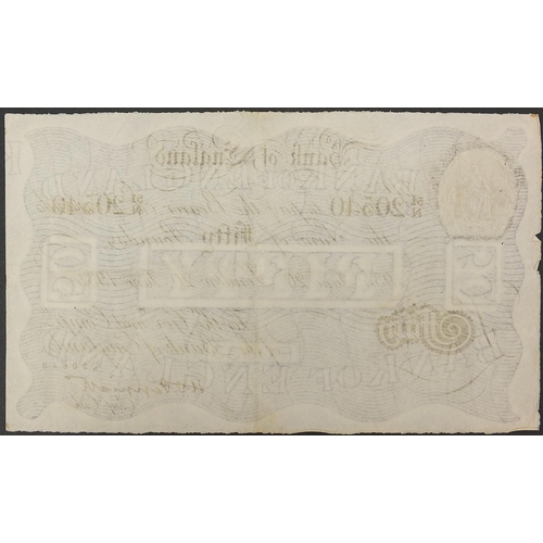 2551 - Bank of England fifty pound note, Chief Cashier K O Peppiatt, serial number 51N20540, possibly Bernh... 