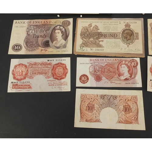 2567 - English banknotes including three ten pounds notes, one pound note and four ten shilling notes, Chie... 