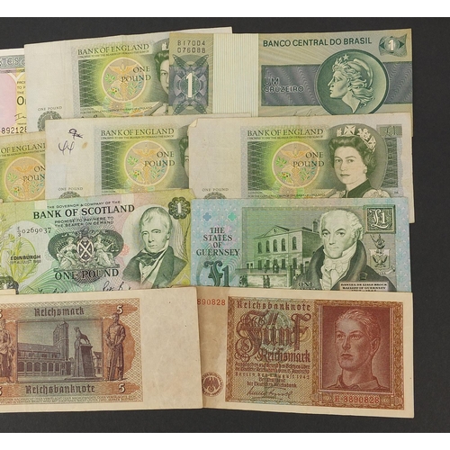 2566 - Album of old banknotes including five pound notes, one pound notes and ten shilling notes, various C... 