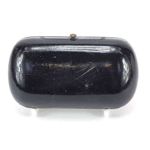 297 - Russian black lacquered papier mache cigarette case hand painted with a Troika, 10cm wide