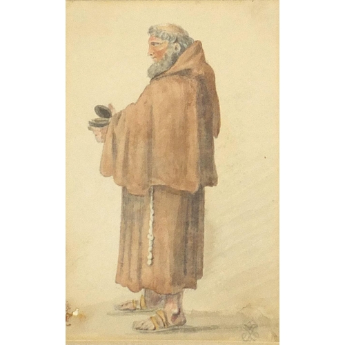 462 - Monks and peasants, five early 19th century Italian watercolours, each indistinctly monogrammed, mou... 
