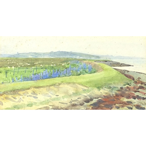 665 - Thomas Cooper Gotch - Coastal landscape, late 19th/early 20th century watercolour, mounted, framed a... 