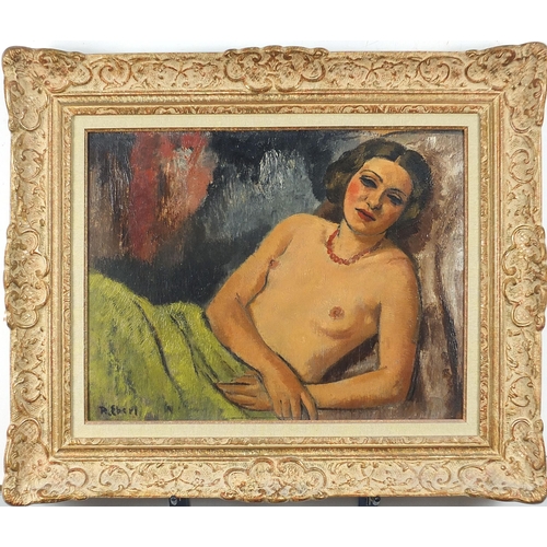 447 - Frantisek Zdenek Eberl - Semi nude reclining female, Impressionist oil on board, mounted and framed,... 
