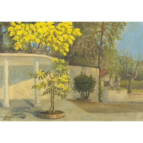 677 - Ella Thalbitzer 1948 - Street scene with trees, Algerian oil on canvas, mounted and framed, 33cm x 2... 