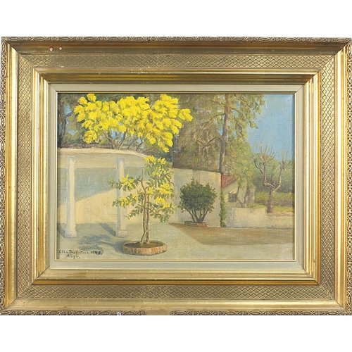 677 - Ella Thalbitzer 1948 - Street scene with trees, Algerian oil on canvas, mounted and framed, 33cm x 2... 