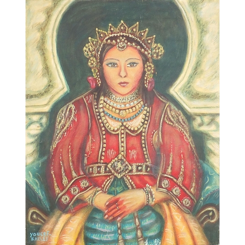 673 - Youcef Khelef - Princesse de la Casbah, Algerian oil on canvas, unframed, 41cm x 33cm