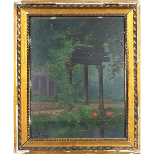 671 - Anne Mourre - Jardin D'Essai, Algerian oil on board, stamps verso, mounted and framed, 23cm x 18cm e... 