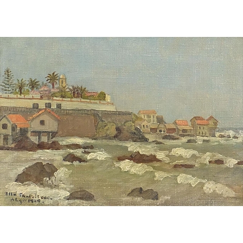 676 - Ella Thalbitzer 1949 - St Eugene, Alger, Algerian oil on canvas, mounted and framed, 21cm x 14.5cm e... 