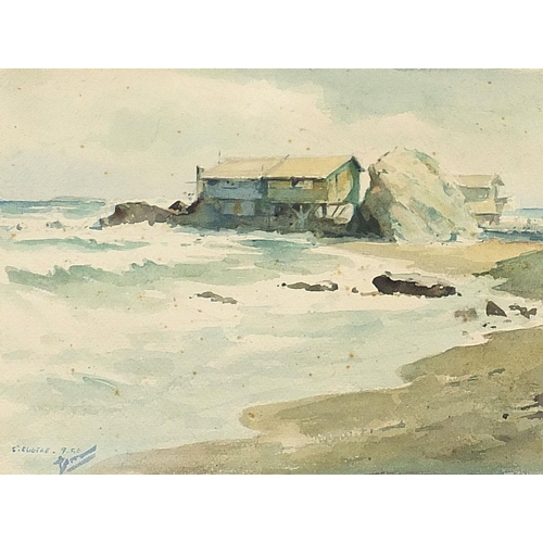 664 - Gabriel Fero - Cabanon pres de la pointe Pescade Alger, mid 20th century Algerian watercolour, mount... 