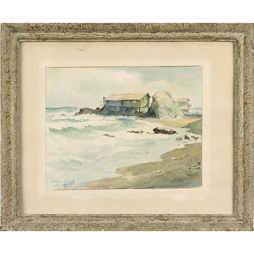 664 - Gabriel Fero - Cabanon pres de la pointe Pescade Alger, mid 20th century Algerian watercolour, mount... 