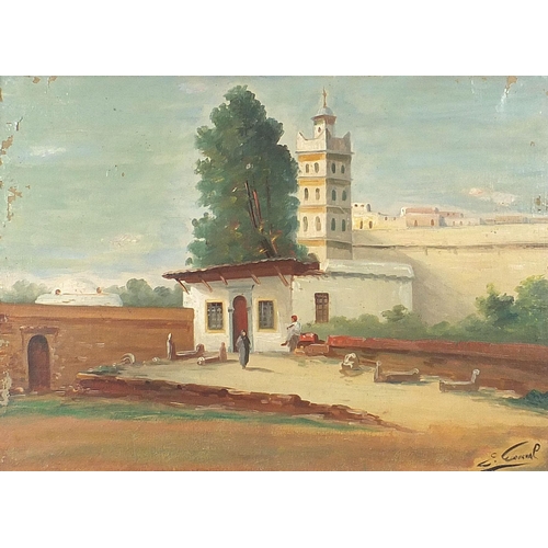 667 - Mosque de Sidi Abdel Rahman, Alger, oil on canvas, indistinctly signed, framed, 60cm x 43cm excludin... 